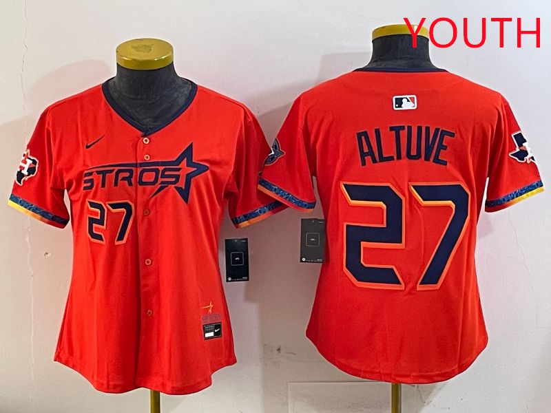 Youth Houston Astros 27 Altuve Orange Fourth generation Joint Name Nike 2025 MLB Jersey style 4